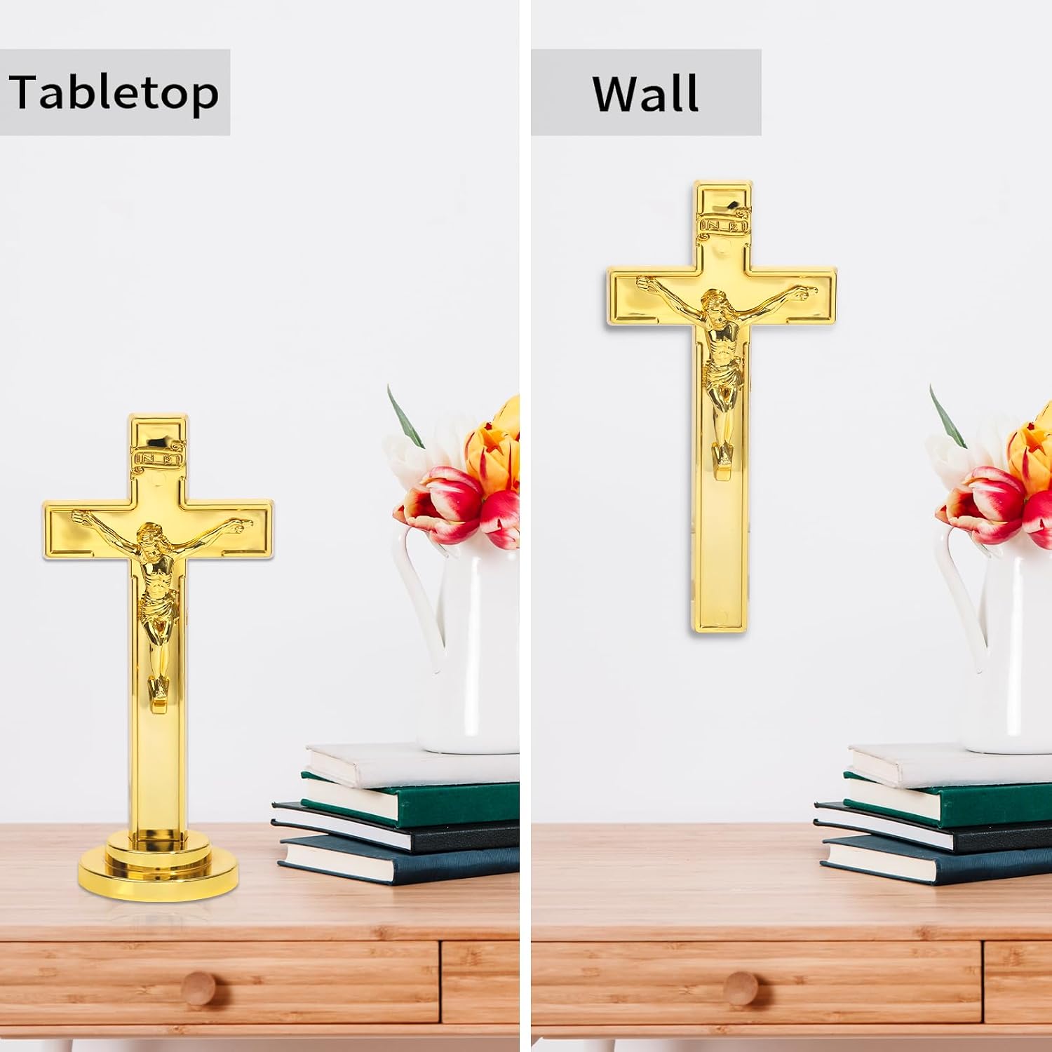 JUXINGDAZYF Crucifix Standing Cross, Plastic Tabletop Wall Hanging Jesus Christ Catholic Cross Crucifix Wall Cross for Home Decor, Devout Gifts (Gold - 7 Inch)
