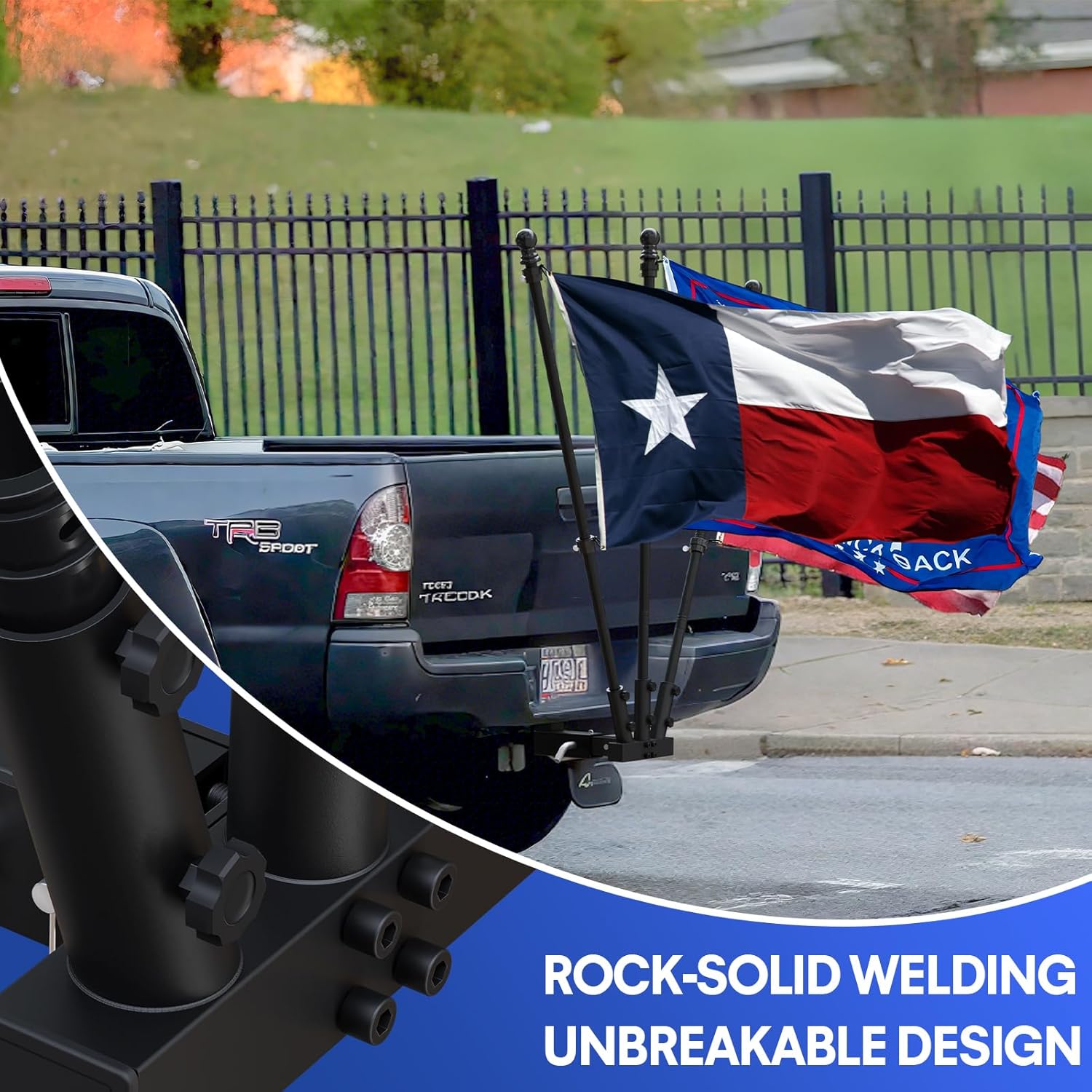Truck Flag Pole Holder Hitch Mount – Heavy Duty 3-Hole Adjustable, Universal Kit for Standard 2" Receivers with Angle Adjustment, Black Metal Mount for Truck, SUV, Jeep, RV, Camper, Pickup