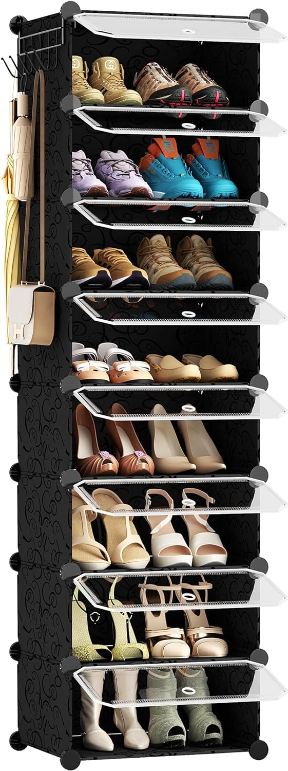 Shoe Rack Organizer,8 Tier Shoe Storage Cabinet with Door Expandable Plastic Shoe Shelves for Closet,Entryway,Hallway,Bedroom