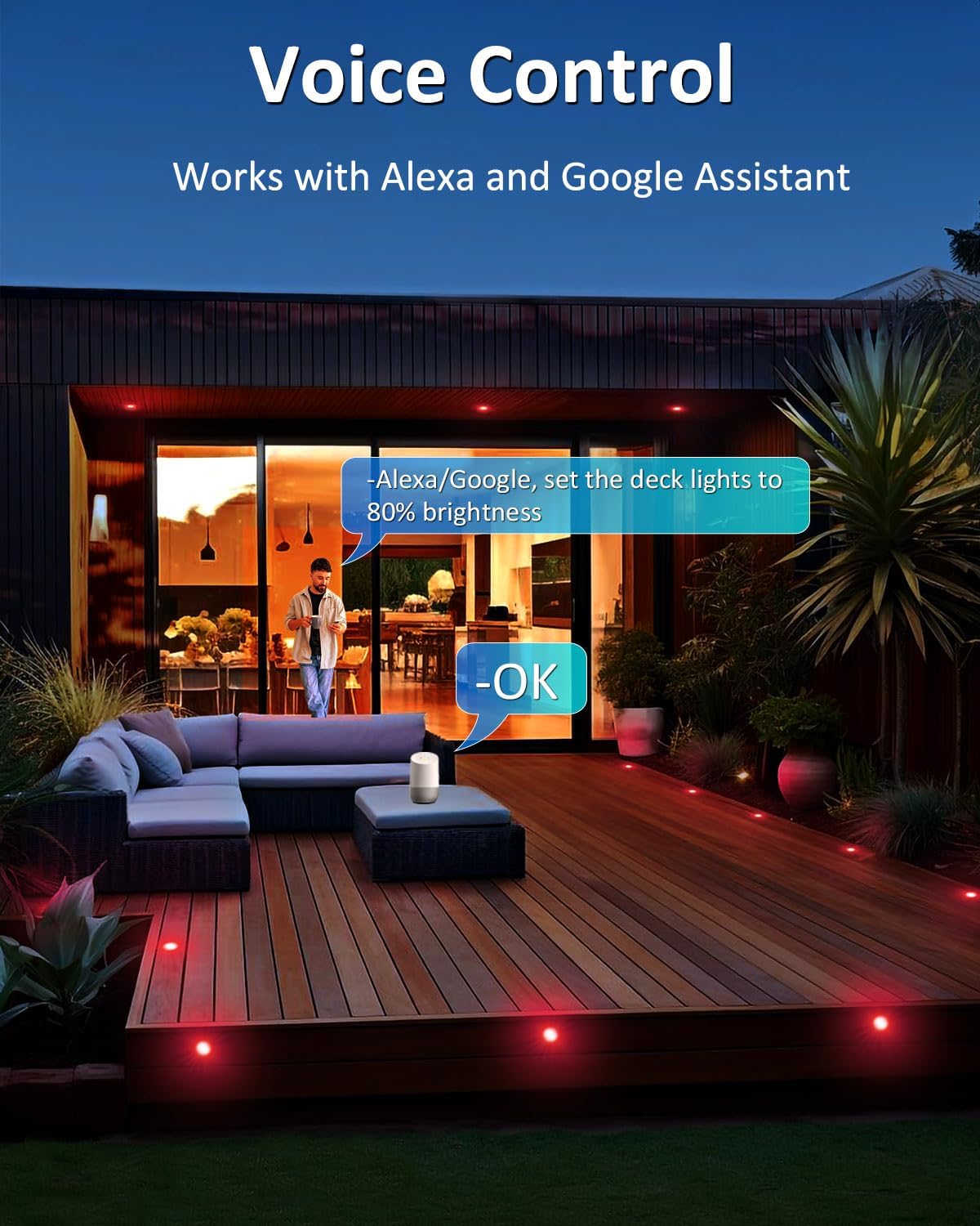 INDARUN RGB Deck Lighting φ1.22 Deck Lights Outdoor Waterproof, 12V Low Voltage Deck Lights with Remote, Smart Deck Stair Step Light Work with Google Alexa, Landscape Lighting for Floor Pathway Patio