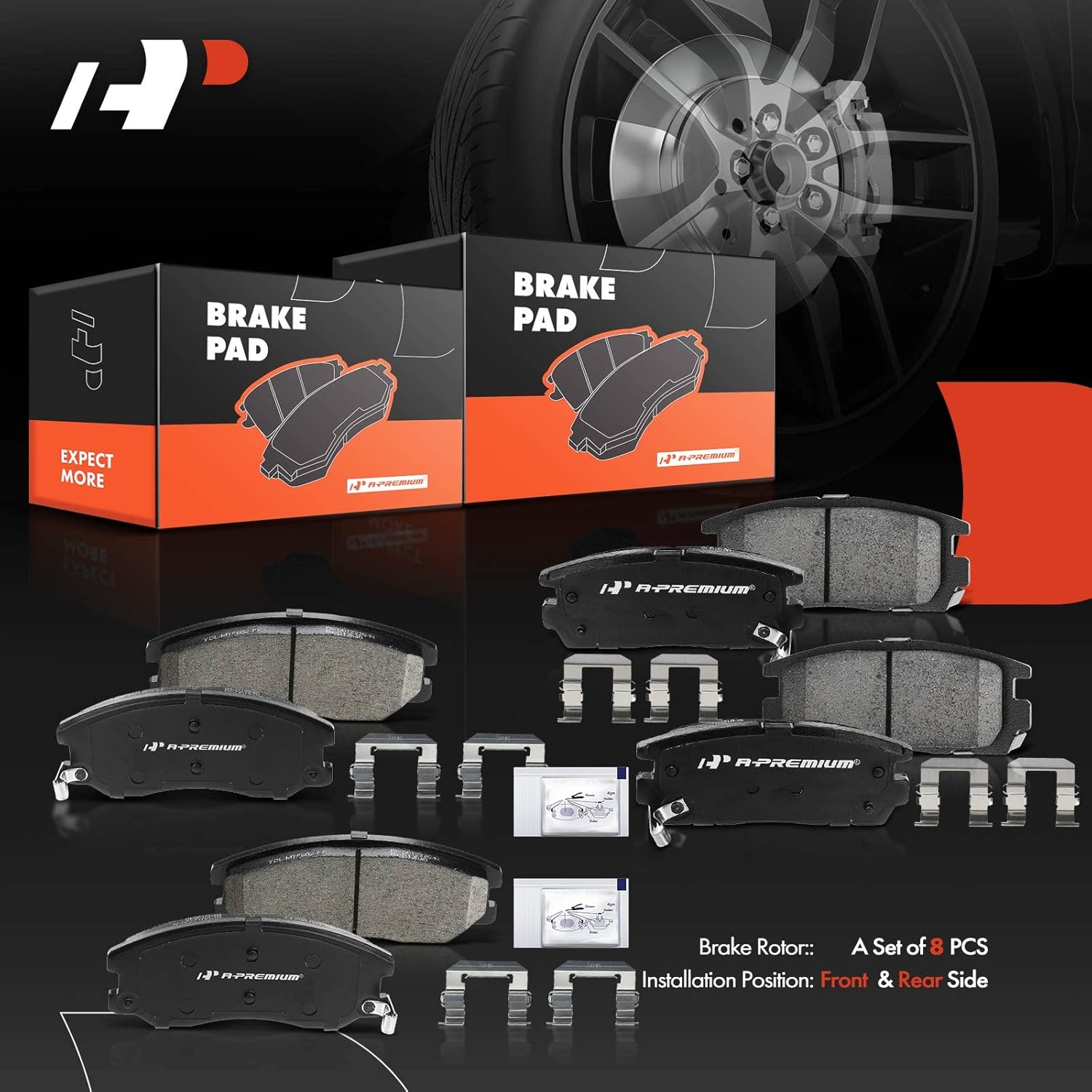 A-Premium Front and Rear Ceramic Brake Pads Set Compatible with Chevy, Pontiac, Saturn and Suzuki Models - Captiva Sport, Equinox, Torrent, Vue, XL-7, with Hardware, 8-Pack