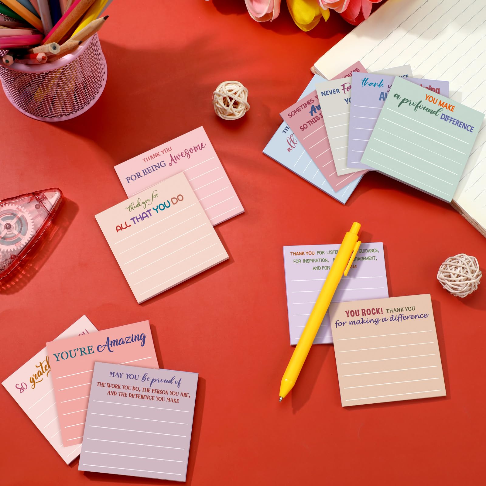 Yinder Haftnotizen für Mitarbeiter, Dankeskarten, Großpackung, Notizblöcke mit Sprüchen, Lehrergeschenk, Mini-Tasche, inspirierende Notizblöcke für Kollegen, Bürobedarf, 7,6 x 7,6 cm (Pastellfarben,