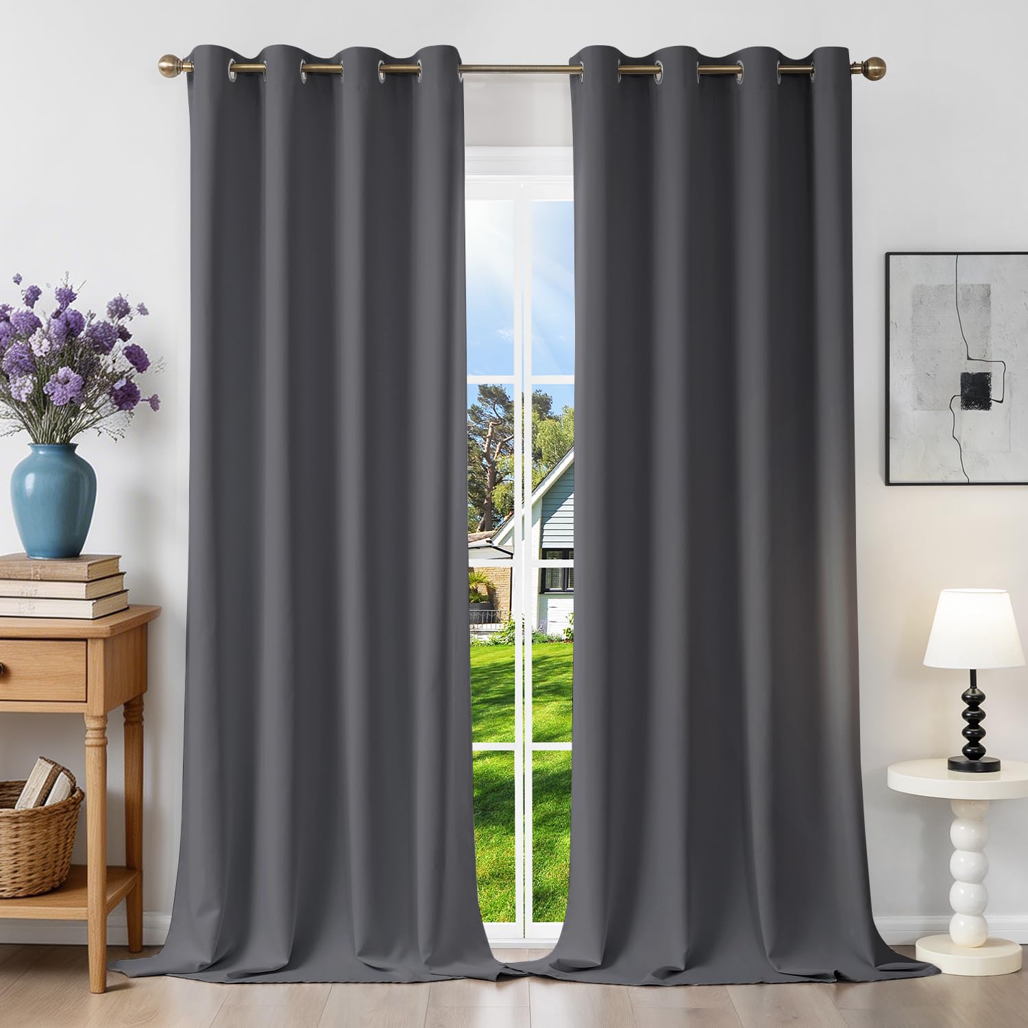 Runyéla Verdunklungsvorhänge mit Ösen Gardinen 2er Set, Vorhänge Blickdicht Thermovorhang Hitzeschutz, Ösenvorhang Thermogardine für Schlafzimmer Wohnzimmer Blackout Curtain