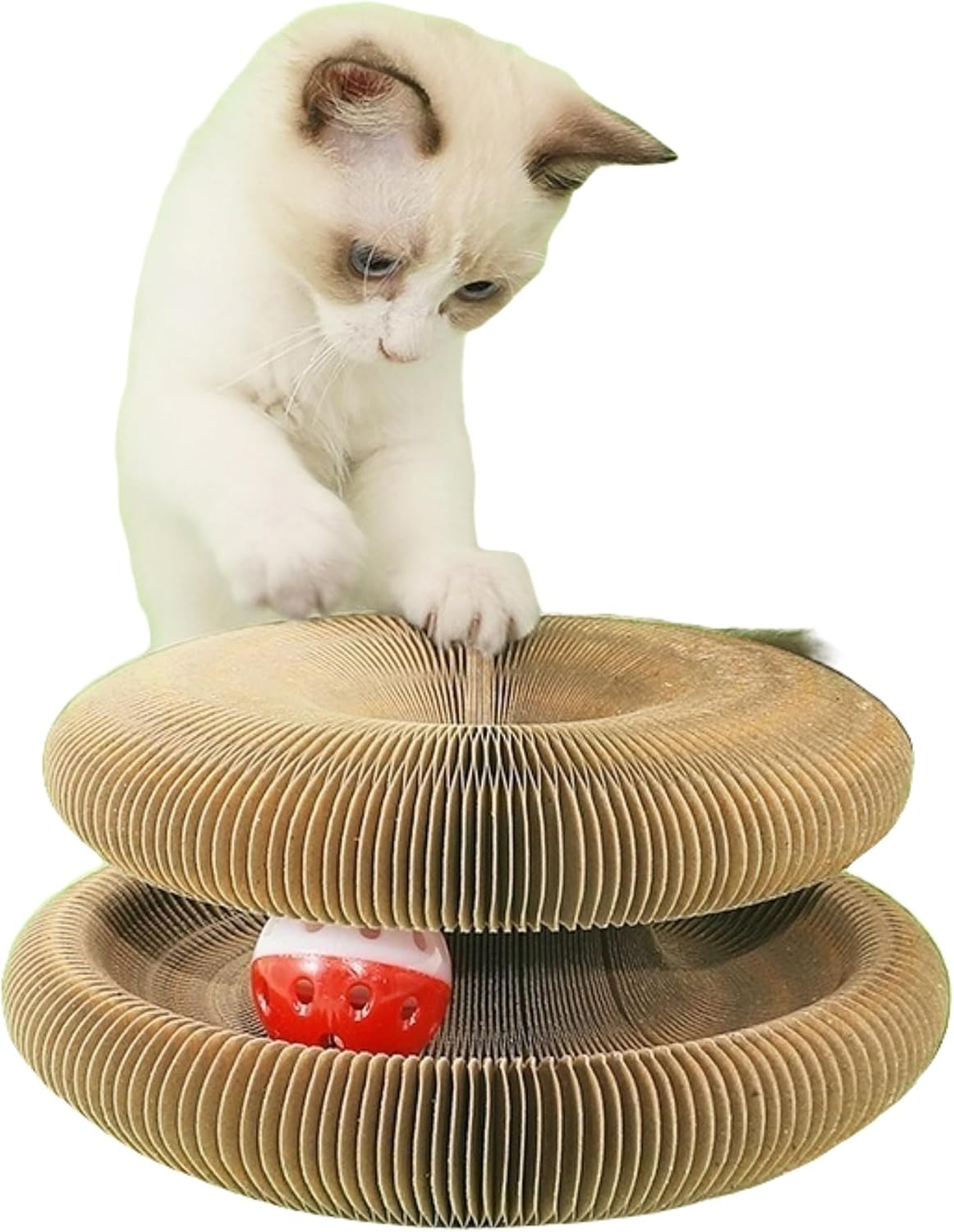 Magic Accordion Cat Scratcher with Interactive Toy and Scratching Post for Indoor Play and Claw Maintenance (Two piece)
