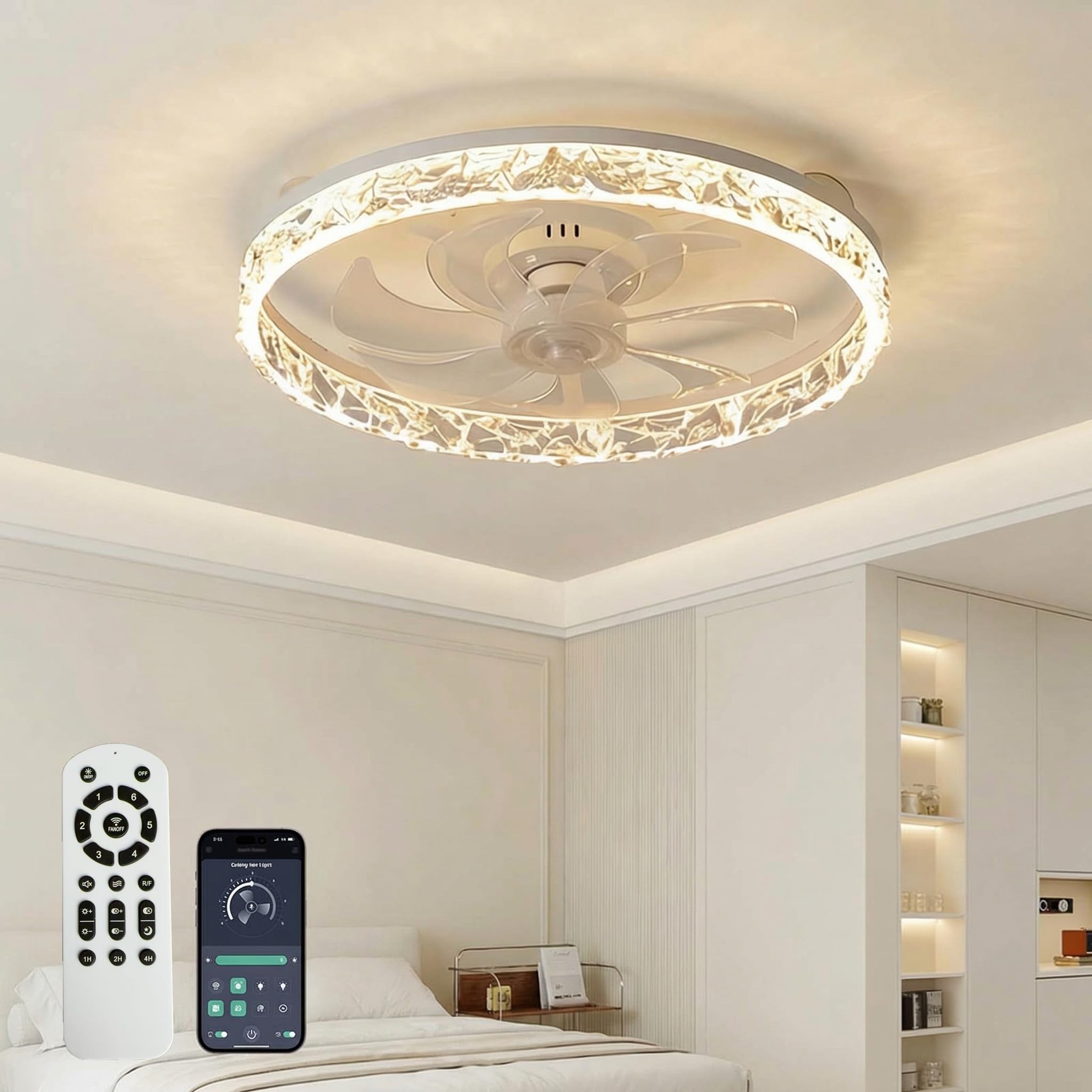 RHEAFON 50CM Ceiling Fans with Lights Low Profile Flush Mount Ceiling Fan