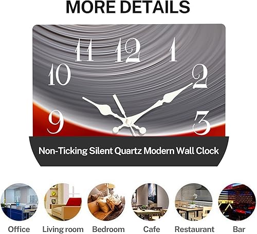 Miniatura 5 de ArtSocket Reloj de pared de madera, silencioso, sin tictac, sombras, línea roja y amarilla, abstracto, moderno, cuadrado, relojes de pared para
