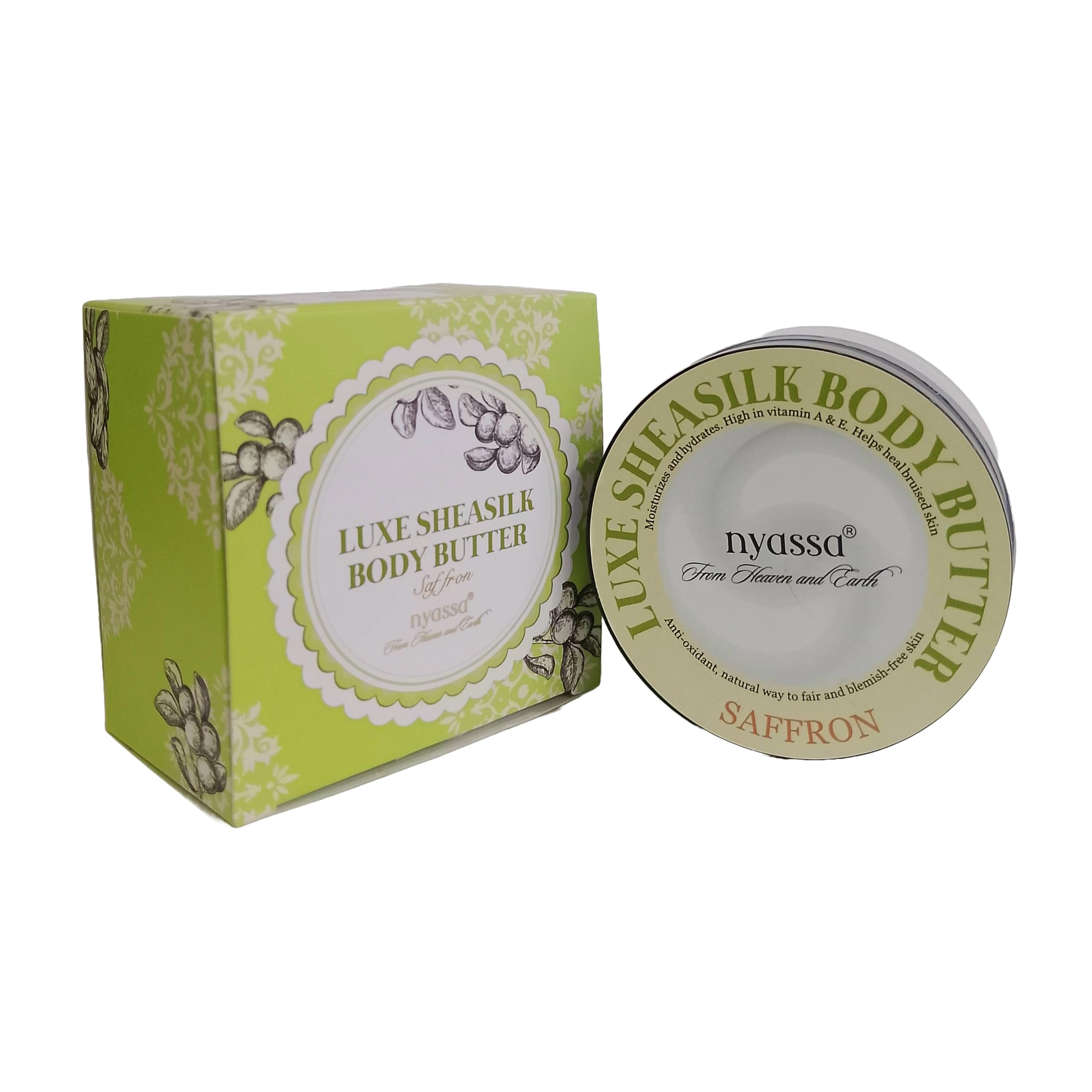 Luxe Sheasilk Body Butter 100 gms. Saffron and Shea Butter which is filled with the goodness of Vitamin A and E and great for dry skin. Natural product. No Parabens. No Silicons.Vegetarian. Cruelty Free