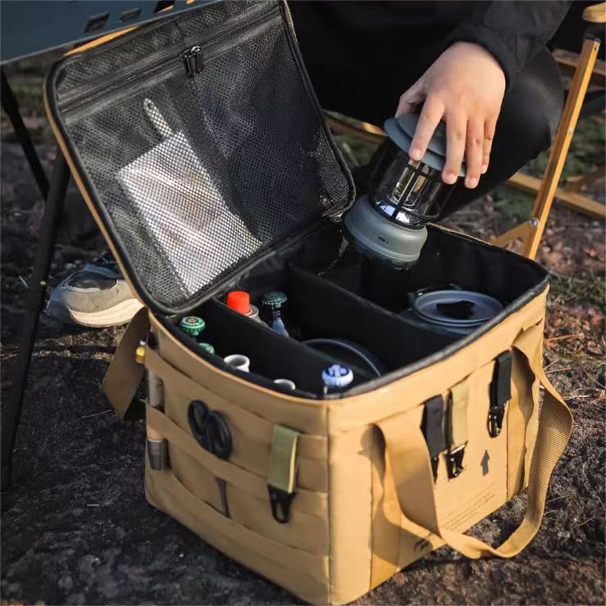 Portable Camping Kitchen Cookware Bag, Travel Bag for Cooking Utensils, Outdoor Cutlery Storage Bag Tool Bag