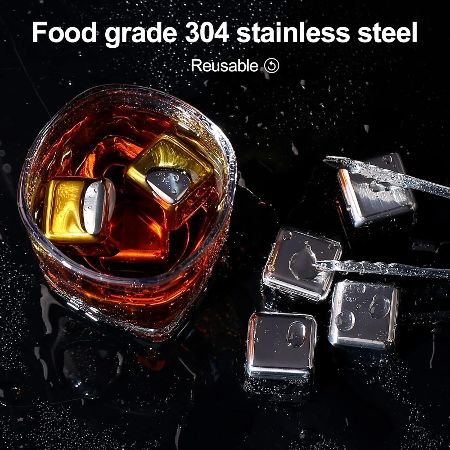 Firschoie Glaçons Inox Réutilisables - Lot de 8 avec Clip - Pour Whisky, Vin et Cocktails - Image détaillée
