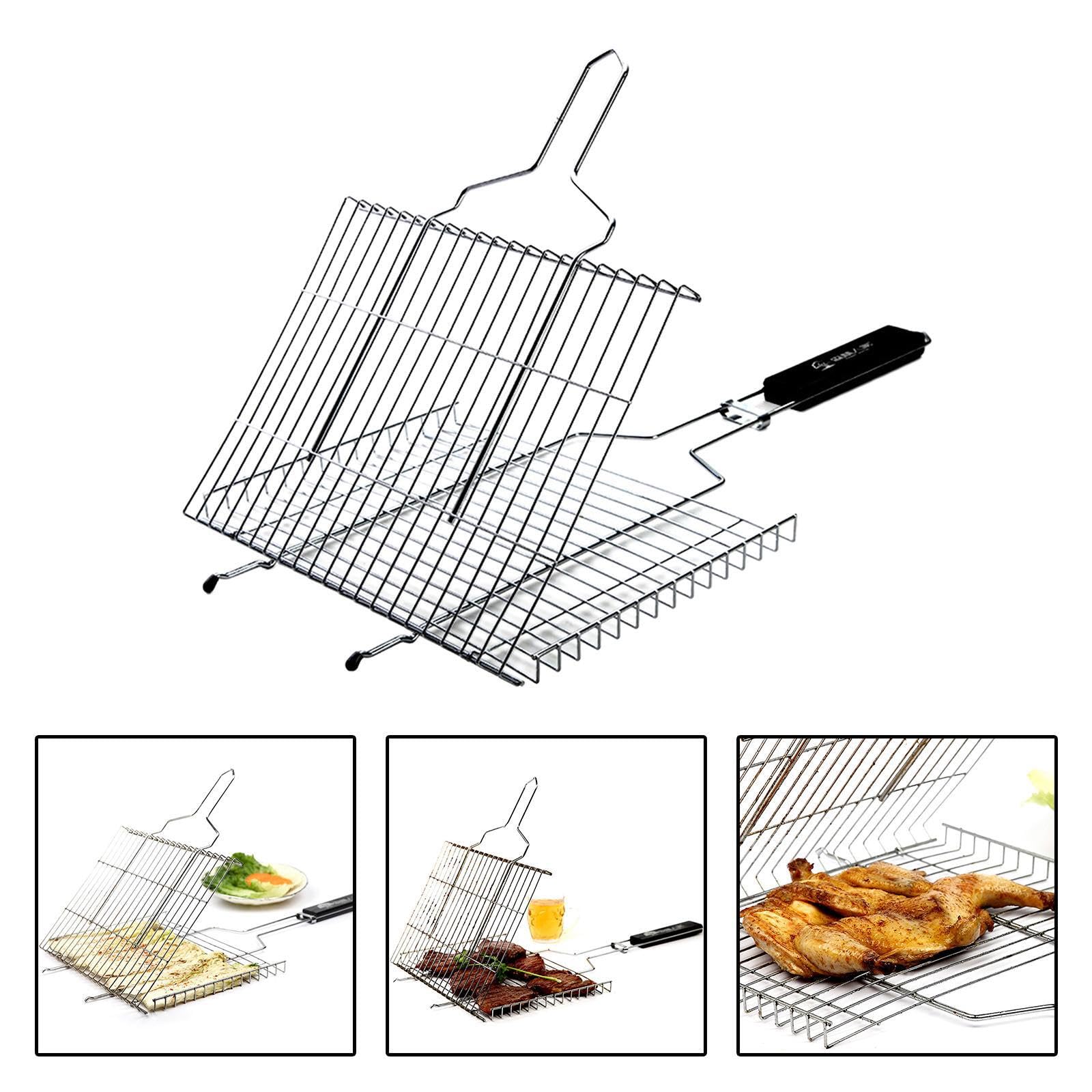 Cestello per griglia Portatile per Pesce, Accessori per Barbecue, Struttura in Acciaio Inossidabile per Cucinare all'aperto, Avventure in Campeggio e, Argento, 62.5x42 cm