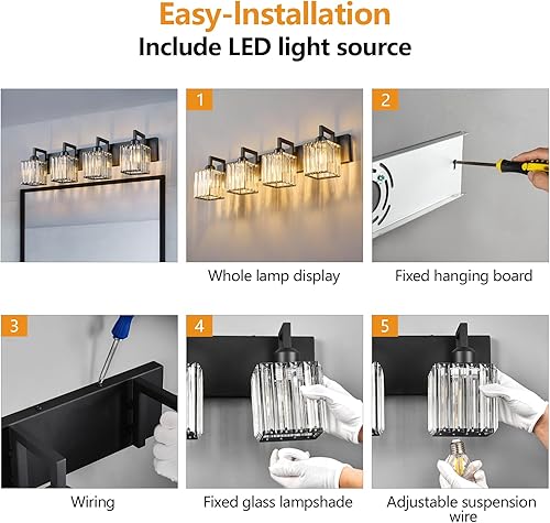 Miniatura 6 de Moderna lámpara de cristal para paredtocador de baño, de 4 luces, color negro