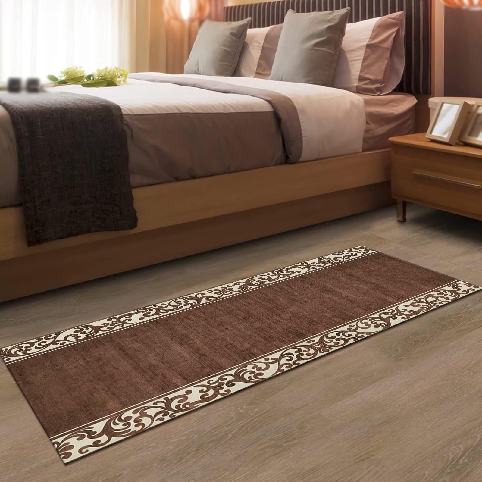Teppich Läufer Flur rutschfest Küchenläufer Braun Apricot Korridor Teppichläufer Waschbar 90X400CM Modern Lang Flurläufer Teppichmatte Küche Schlafzimmer Kinderzimmer Wohnzimmer Meterware Fußmatten