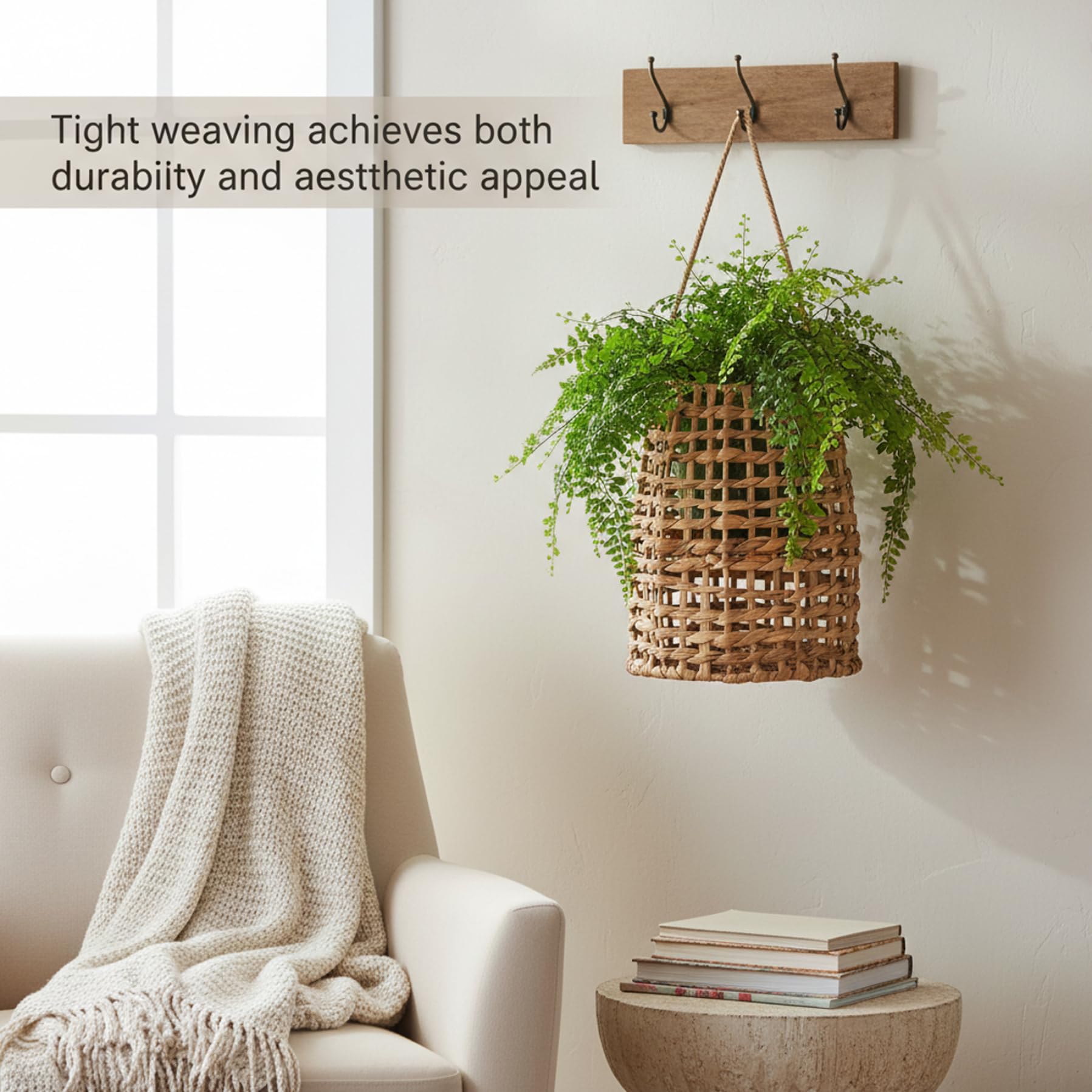 Cesta colgante de mimbre, cesta tejida a mano para colgar en la pared, cestas de pared de ratán natural, decoración, almacenamiento multiusos para cocina, baño, sala de estar, jardín de 6x3, 5x12 p.