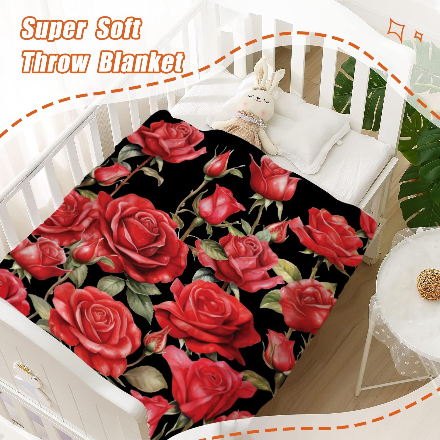 YeeJu Rose Baby Throw Blanket Small Red Floral Blanket for Toddler Swaddle Pet Crib Kids Soft Fuzzy Plush Fleece Blankets Black Spring Summer Flower Decorative Gift Blanket 30x40