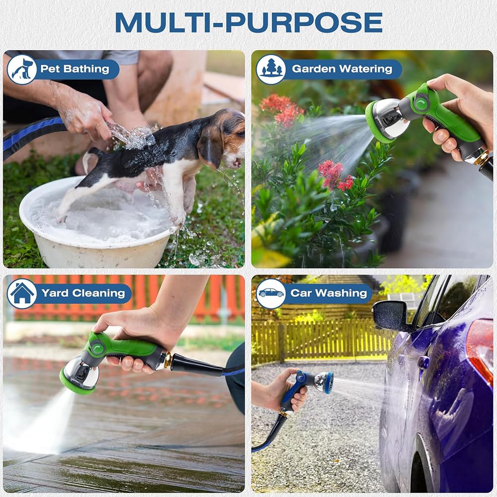 Manguera de jardín profesional de 50 pies con 3 arandelas reforzadas, conector universal para grifo, manguera de agua a prueba de fugas para todas las estaciones, se adapta a cualquier grifo, diseño