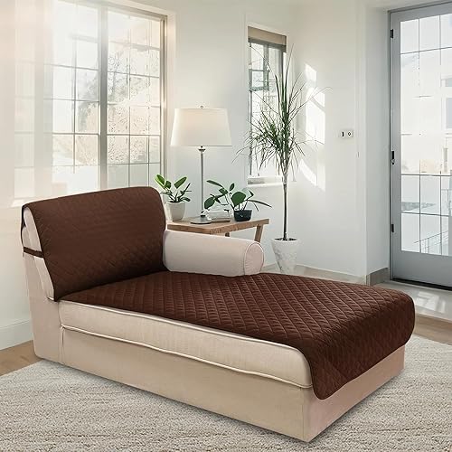 Miniatura 2 de U-NICE HOME Funda para sofá modular, reversible, con correa elástica ajustable, protege los muebles contra mascotas (tumbona, marrónmarrón)