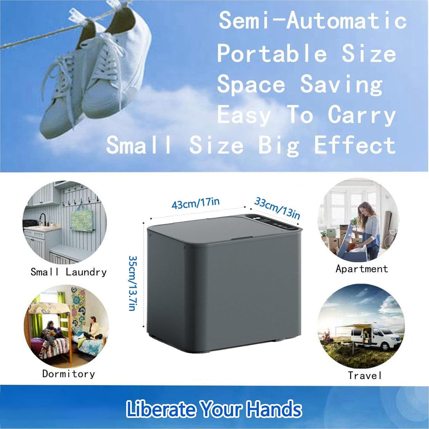 Lavadora de zapatos portátil, mini lavadora eléctrica, limpieza integral, para camping, apartamentos, residencias estudiantiles y caravanas.