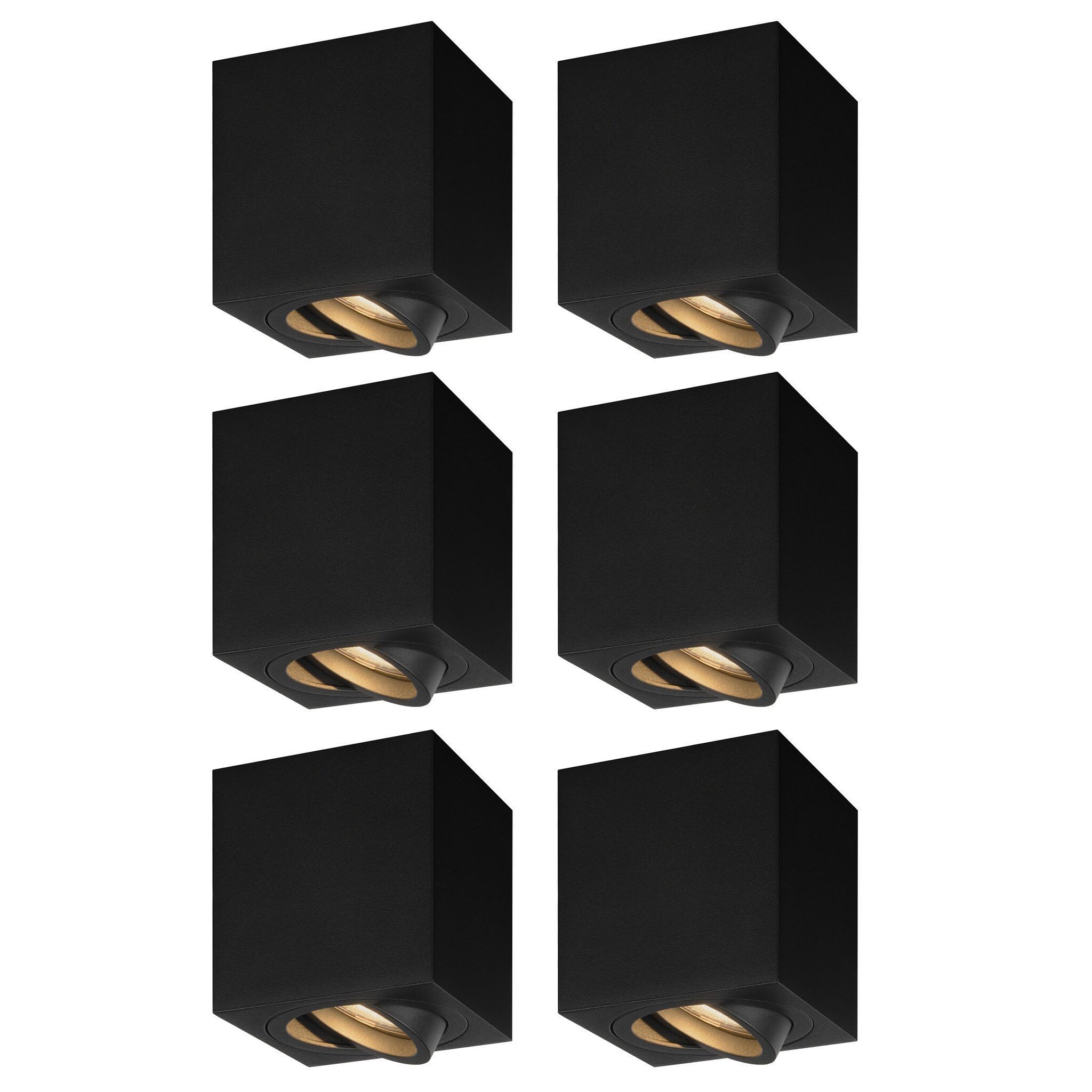 Ledvion 6er Set LED Aufbauspot Schwarz Quadratisch 3W Warmweiss dimmbar