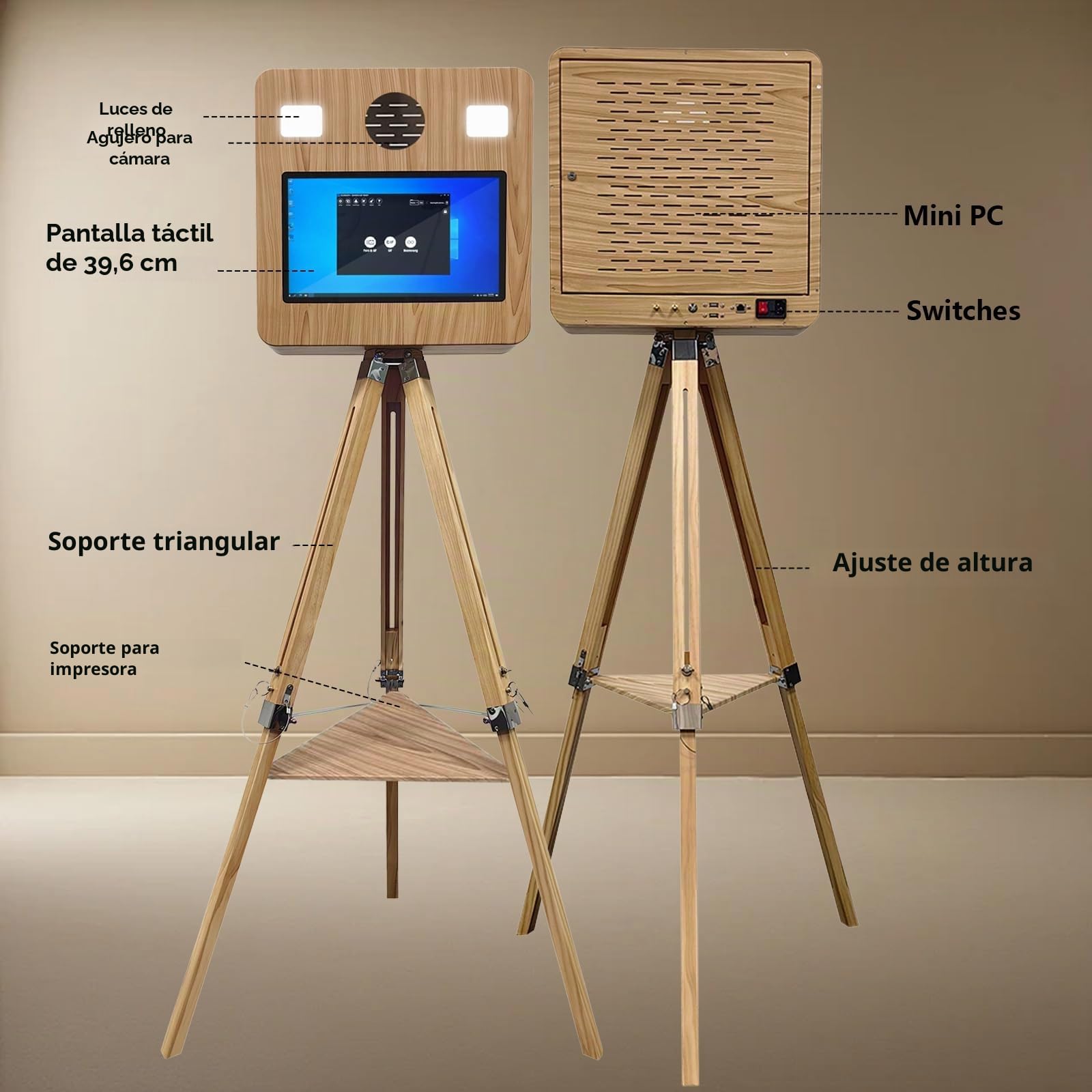 Cabina de fotos portátil con pantalla táctil de 39,6 cm, ideal para bodas, fiestas, celebraciones y eventos de alquiler (máquina de fotomatón)
