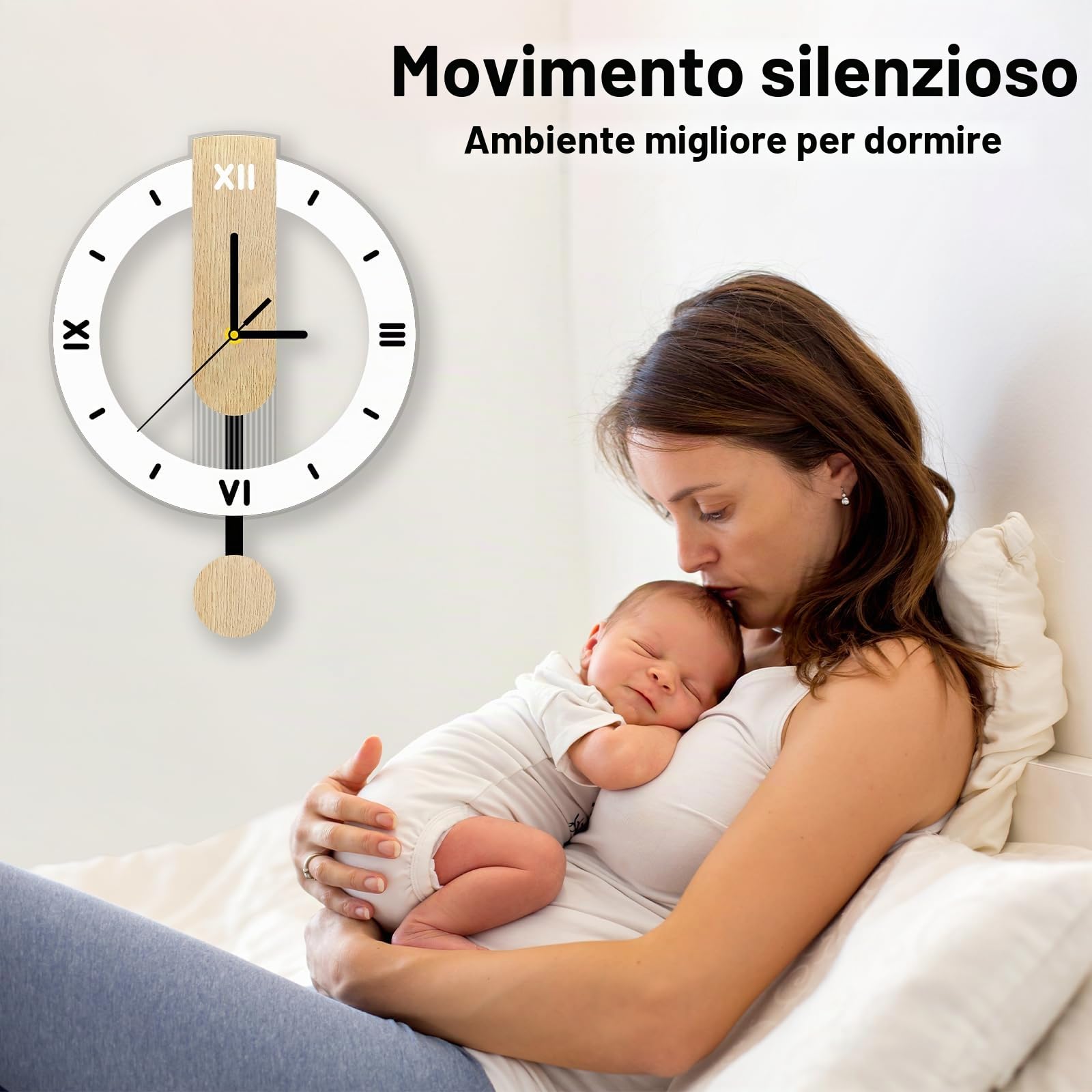 Orologio da Parete in acrilico e legno, Silenzioso, Senza Ticchettio, a Batteria, Numeri Romani Orologio Parete Moderno, per Soggiorno, Cucina, Bagno, Ufficio (28,5 * 39 cm)