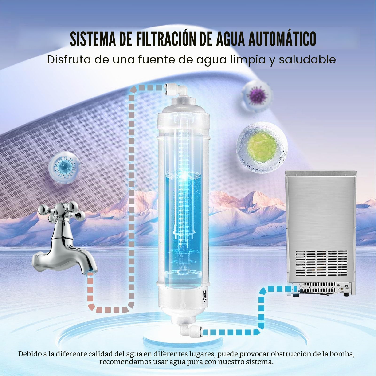 VEVOR Máquina para Hacer Cubitos de Hielo Comercial 56 kg/24h, 60 Bandejas para Cubitos de Hielo Capacidad de Almacenamiento de 15 kg Autolimpieza Sin Instalación Independiente para Hogar, Restaurante