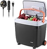 VonShef 28L Electric Cool Box, Large Insulated Cooler Box with Wheels, Hot & Cold Function, Three Power Options (3-Pin 240v Wall Plug, USB & 12v Car Plug), Removable Lid, Festival Camping Accessories Grey 28l