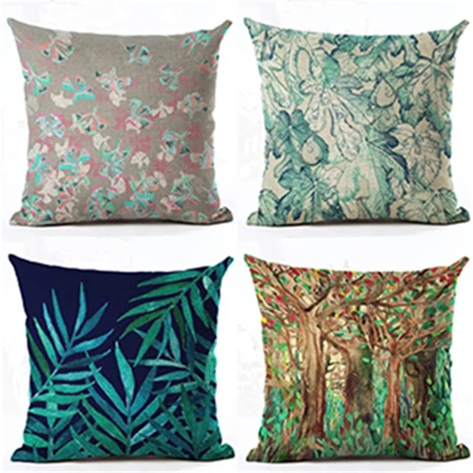 Coussin Feuille (4) Motif Lot de 4, Extérieur Housse Coussin 60x60cm Double Face Linen Coussin, pour Canapé/Patio/Ferme/Jardin/Salon/Salle/Décoration Cadeau avec Fermeture éclair Cachée