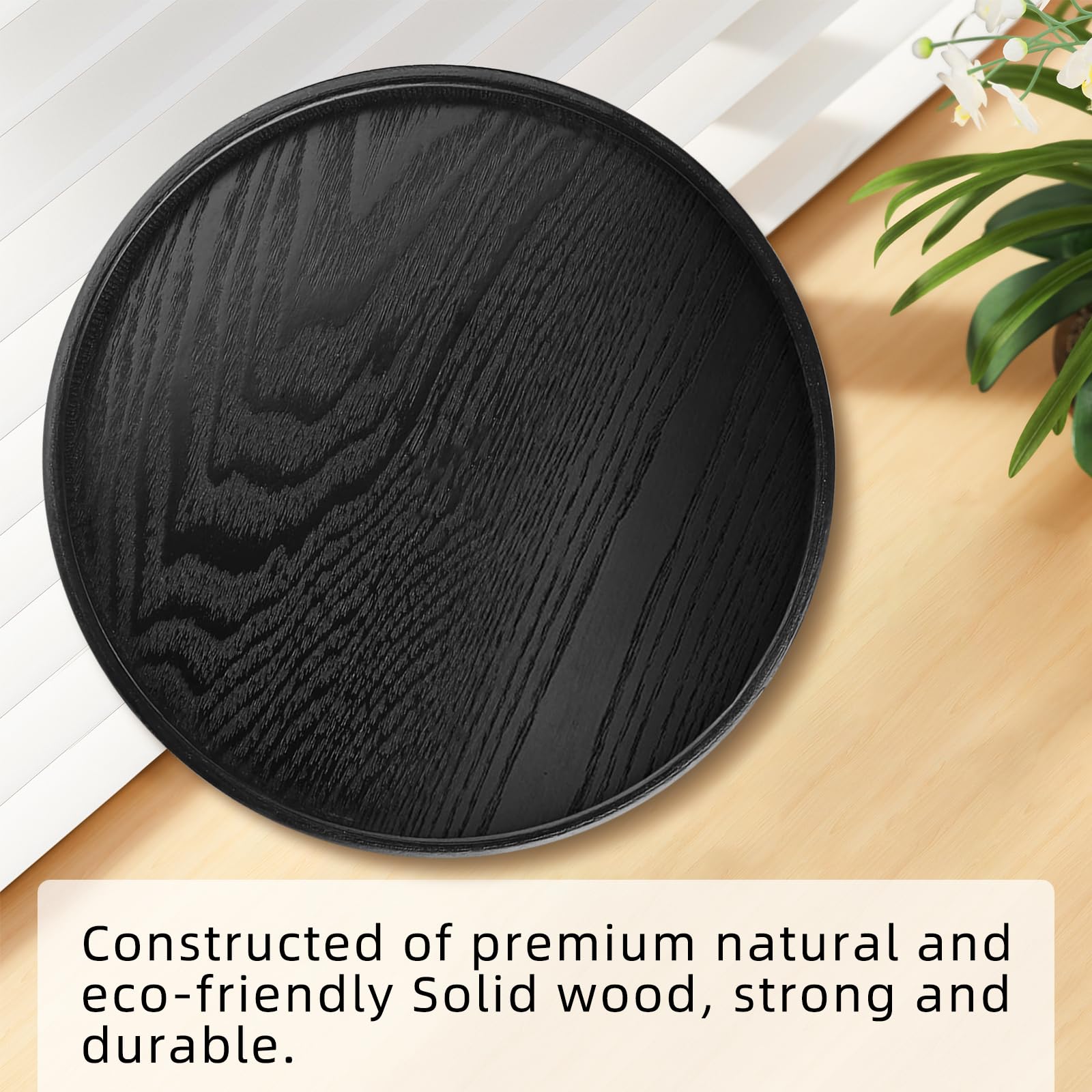 Plateau Gastro Rond 30 Cm Noir Antidérapant à Bord Haut - Plateau De Service Bois Massif Pour Café, Restaurant, Bar Et Cuisine