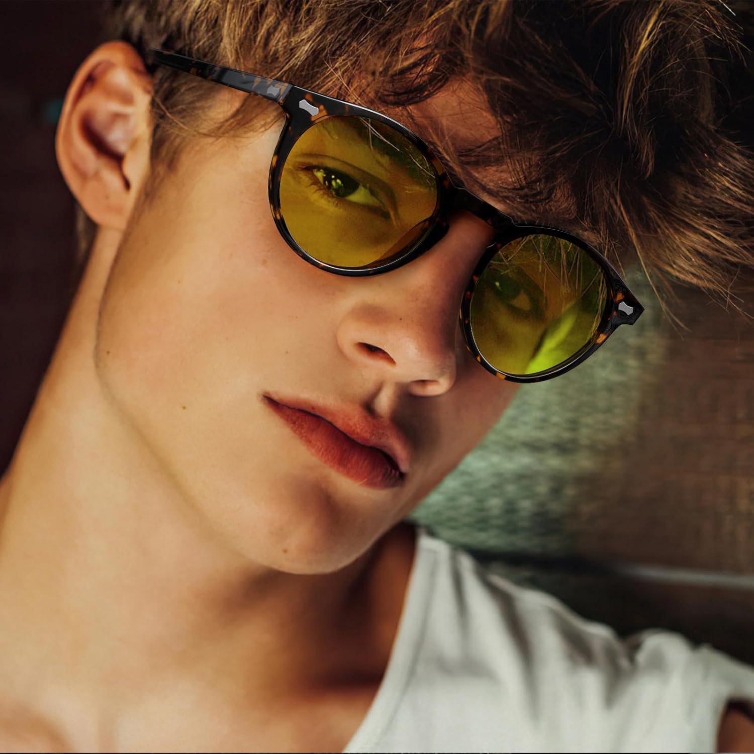 CARFIA Retro Night Vision Glasses for Men - Acetate Round Night Driving Glasses, Reduce Headlight Glare & Enhance Clarity - Image 3