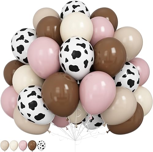 Miniatura 1 de Globo de vaquera con estampado de vaca para fiesta de estilo retro, color rosa, marrón, marrón, café, beige, arena, blanco, marfil, nude, retro, con