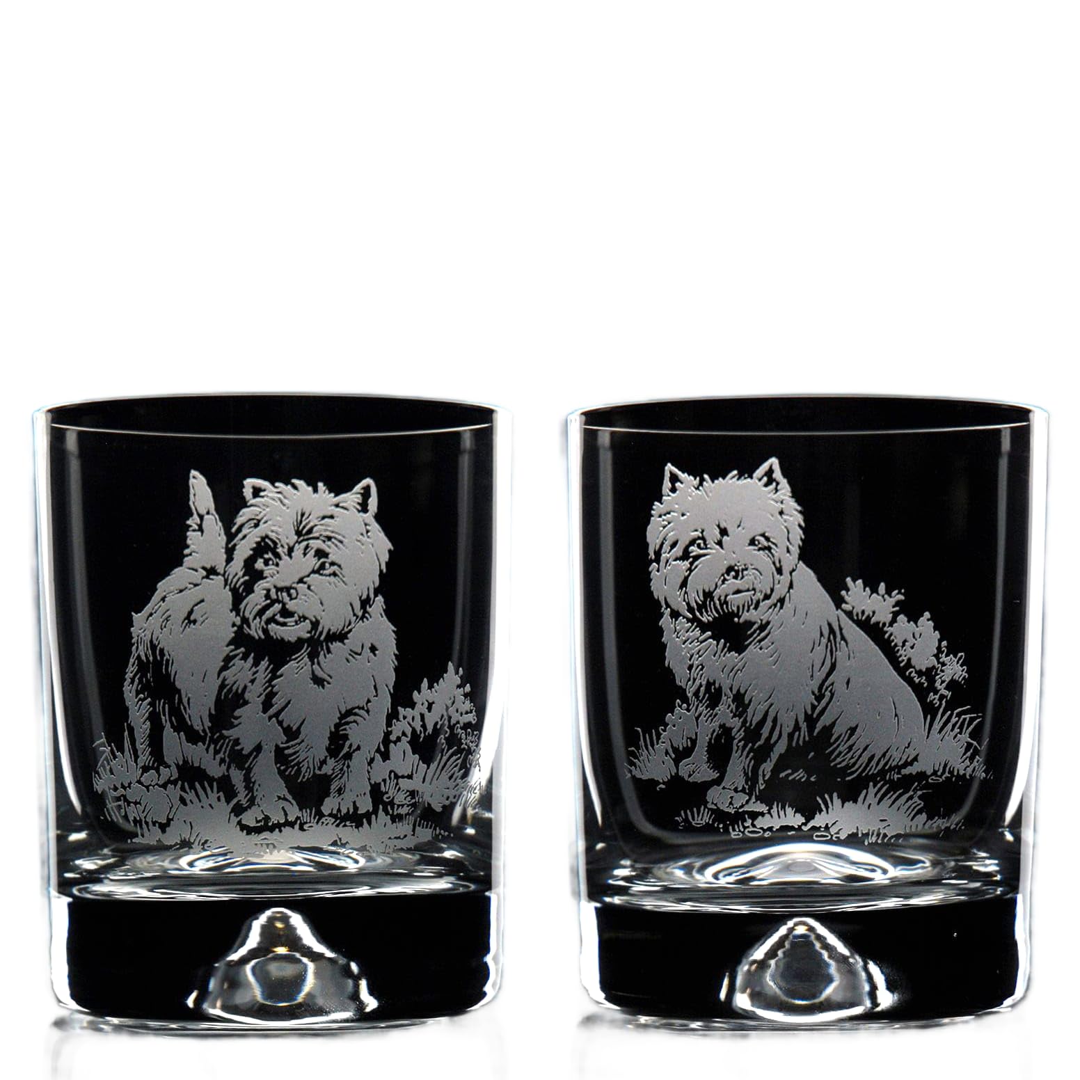 GLYPTIC Glass Art Westie Dog Placement Hand Etched/Engraved Whiskey Tumbler Glass