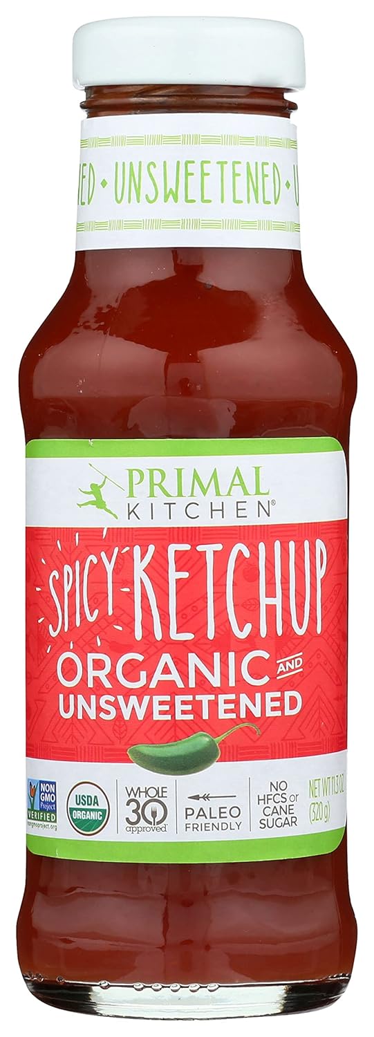Primal Kitchen Organic & Unsweetened Spicy Ketchup, Non GMO, 11.3 Ounces (Pack Of 12)