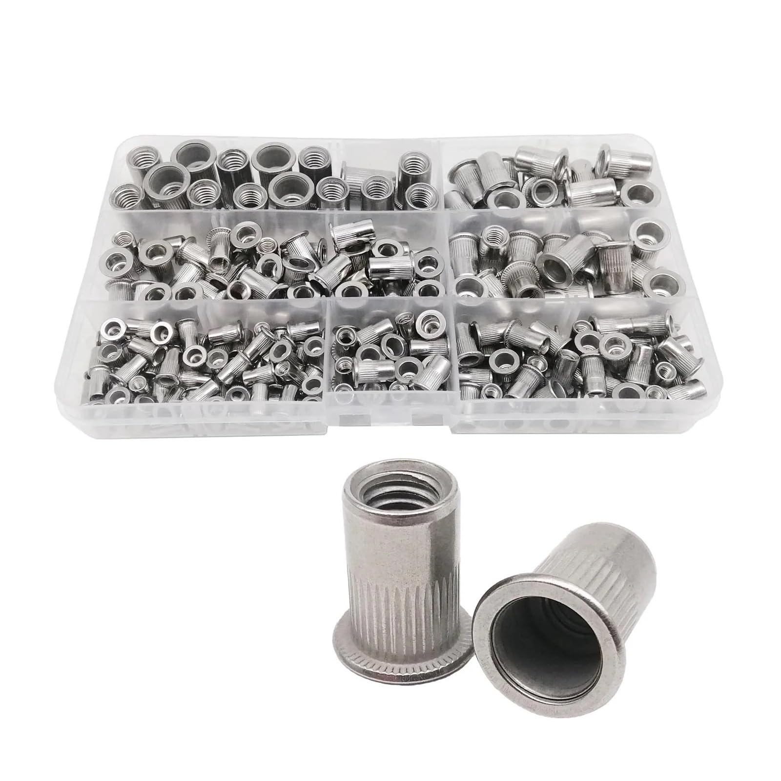 402-teiliges Sortiment an metrischen Nietmuttern – Größen M3, M4, M5, M6, M8 in Stahl, Aluminium, Edelstahl A2-70, Befestigungselemente for Metallbearbeitung und Heimwerkerarbeiten(Stainless 205pcs)