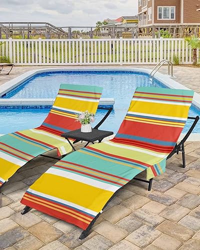 Miniatura 5 de Coloridas fundas verticales para silla de playa con bolsillos, funda de microfibra de secado rápido, fundas de silla de piscina naranja, toalla para