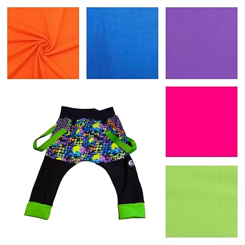 Neon Skull Harem Pants for Kids Unisex Style Punk Straps Pockets Hot Pink Lime Purple Blue (8, Orange accents)