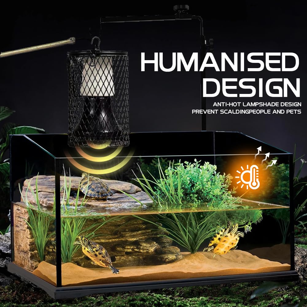 Lampa grzewcza dla gadów z koszem ochronnym, 2 ceramiczne lampy grzewcze E27 z podstawką lampy, lampa grzewcza dla żółwi, regulowana temperatura, dla gadów, ptaków, kameleona (50 W, czarna)