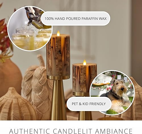 Miniatura 5 de Luminara Vela LED sin llama de ramitas de abedul incrustadas, 3.5 x 4.5 pulgadas, llama móvil de cera real sin perfume, funciona con pilas,