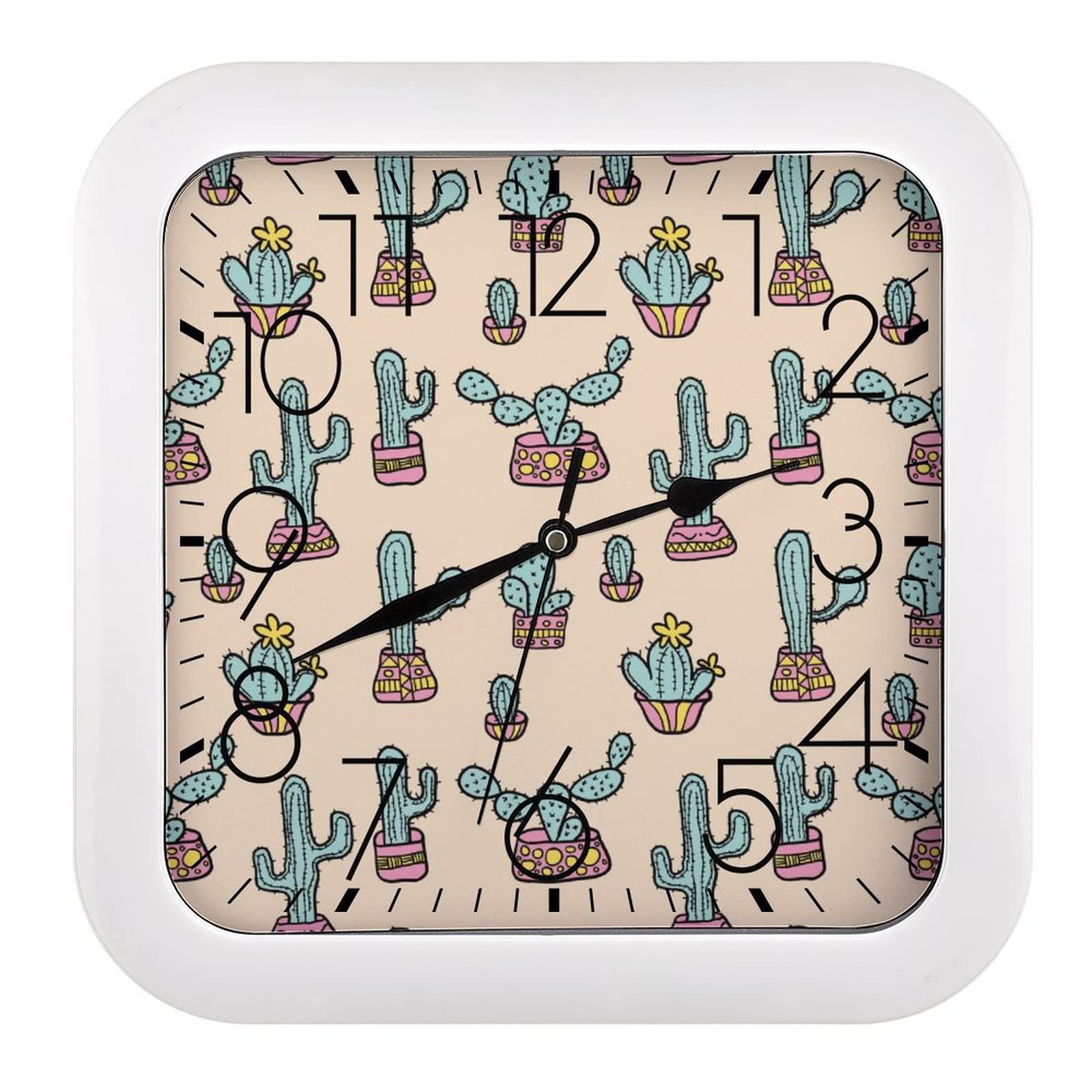 Pendule murale silencieuse sans tic-tac cactus moderne 26cm pour rester concentré