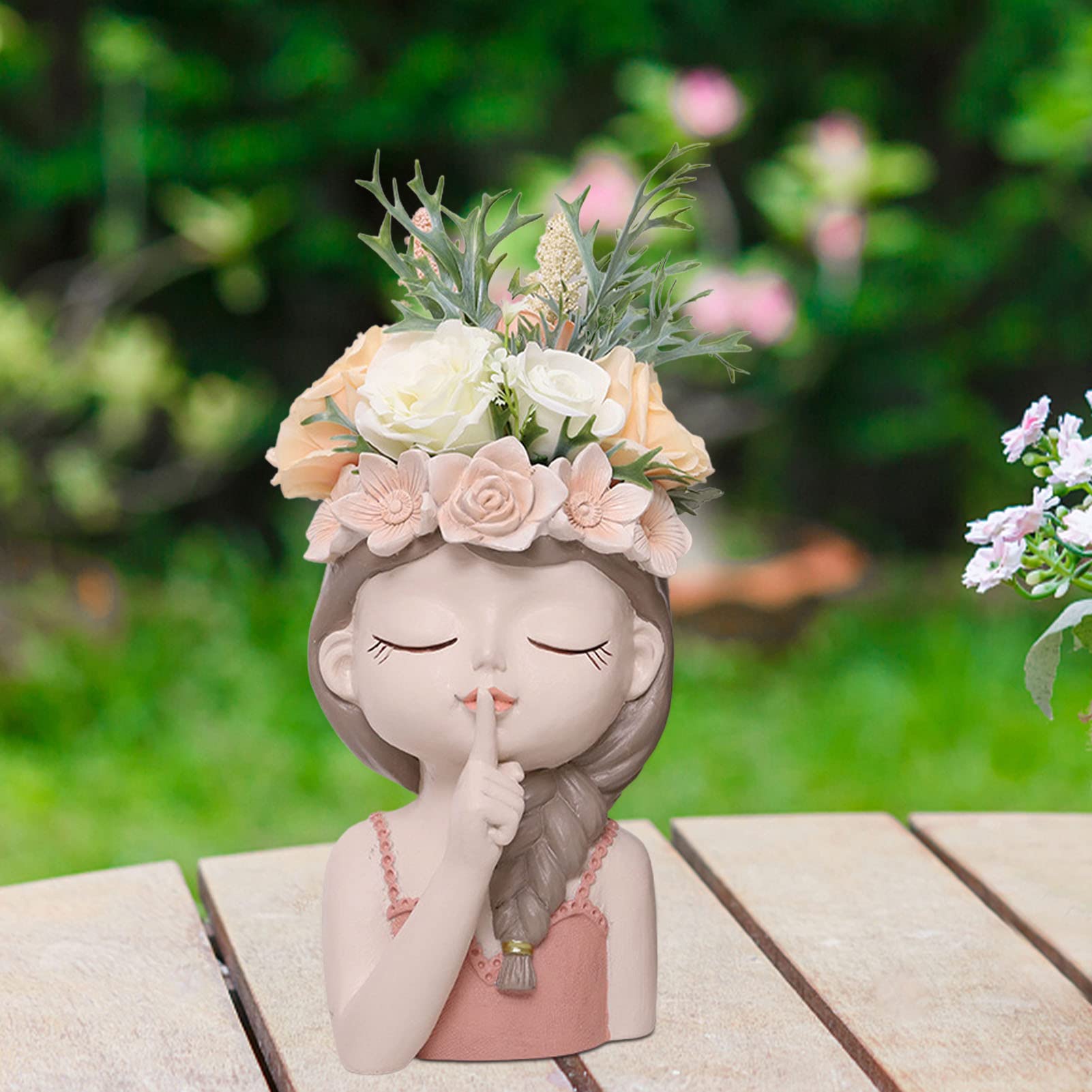 JIAHUA Vaso per fiori per viso, piante grasse, vaso per fiori in resina creativa, vaso per viso, testa femminile, vaso per piante da giardino, per casa, scrivania, decorazione per scaffali