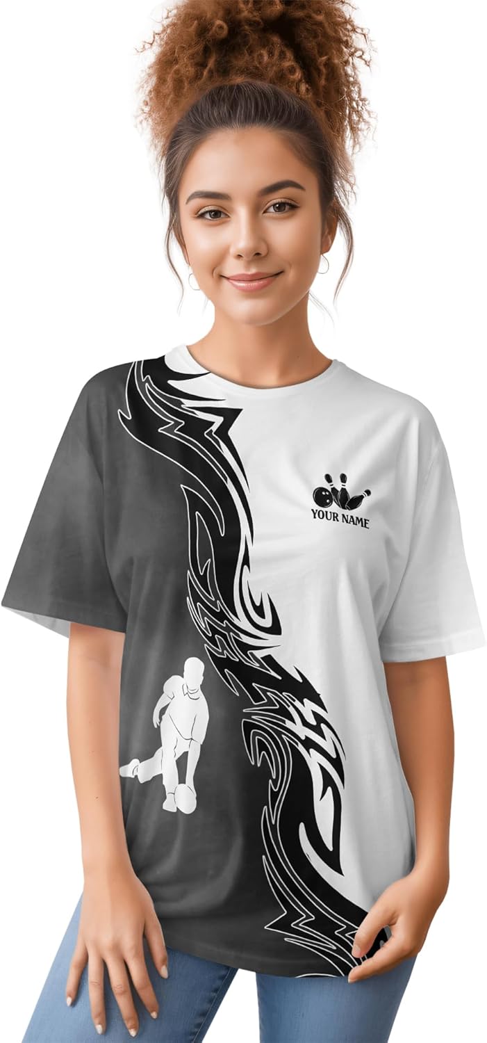 Mens Bowling T-Shirt Personalized American Bowling Ball Tee Shirt for Boy 3 D Bowling Shot Clothing