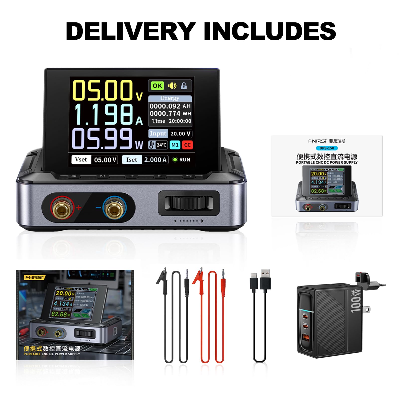 Variables DC-Netzteil,DPS-150 CNC-Netzteil DC einstellbar von 30V 5A mit 4-stelligem IPS-Display Leistungswelle <20 mV PD/QC/DC-Eingang Programmierbares Schaltnetzteil vom PC