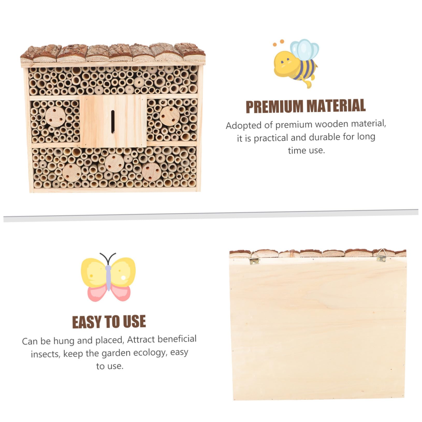 YARNOW Casetta in Legno per Api e Insetti Benefici, Rifugio Naturale Beige per Attrarre Insetti Utili e Mantenere L'ecologia del Giardino, Stile Casa in Legno