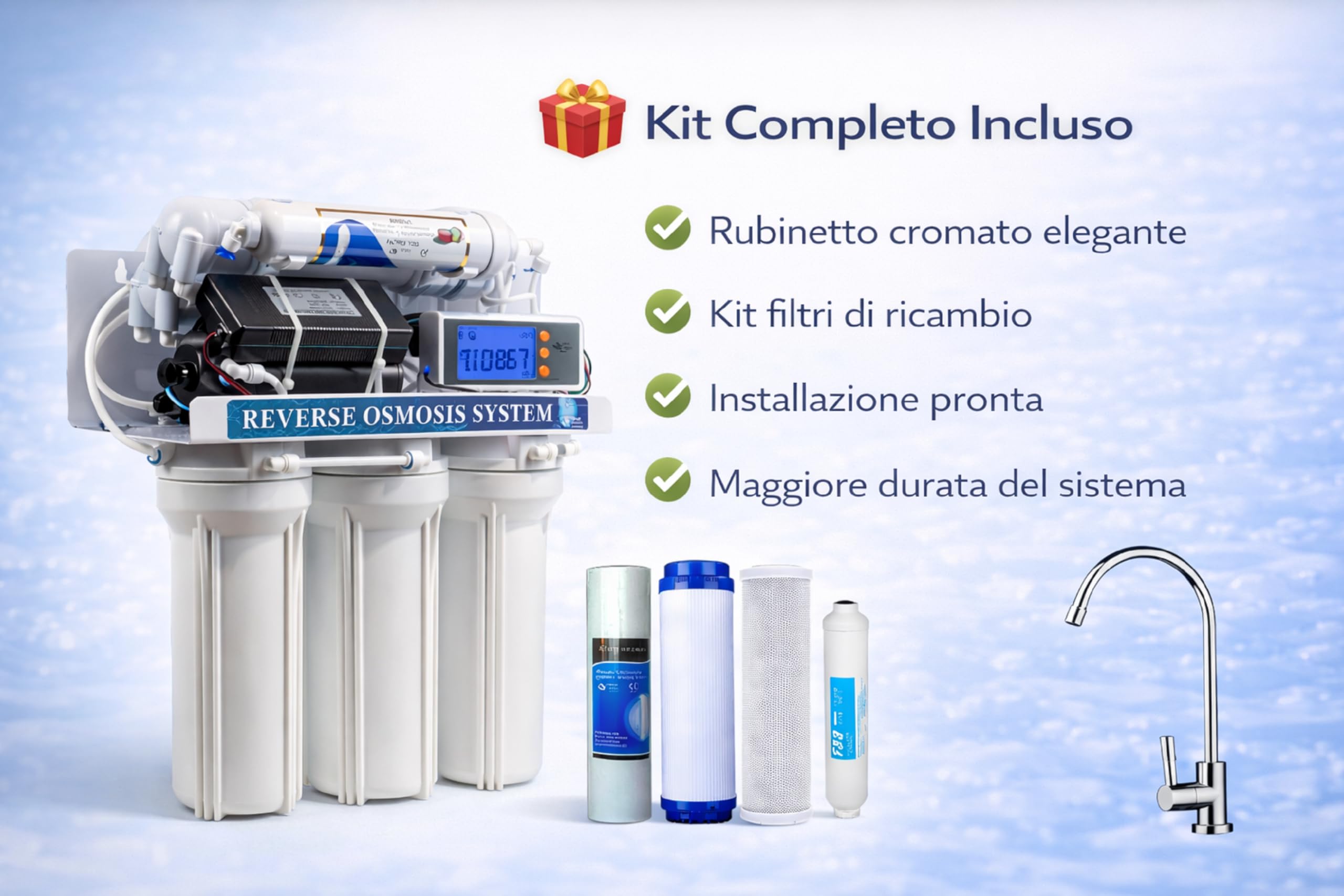 Depuratore Acqua Osmosi Inversa 6 Stadi filtri | Purificatore domestico acqua potabile dal rubinetto di casa