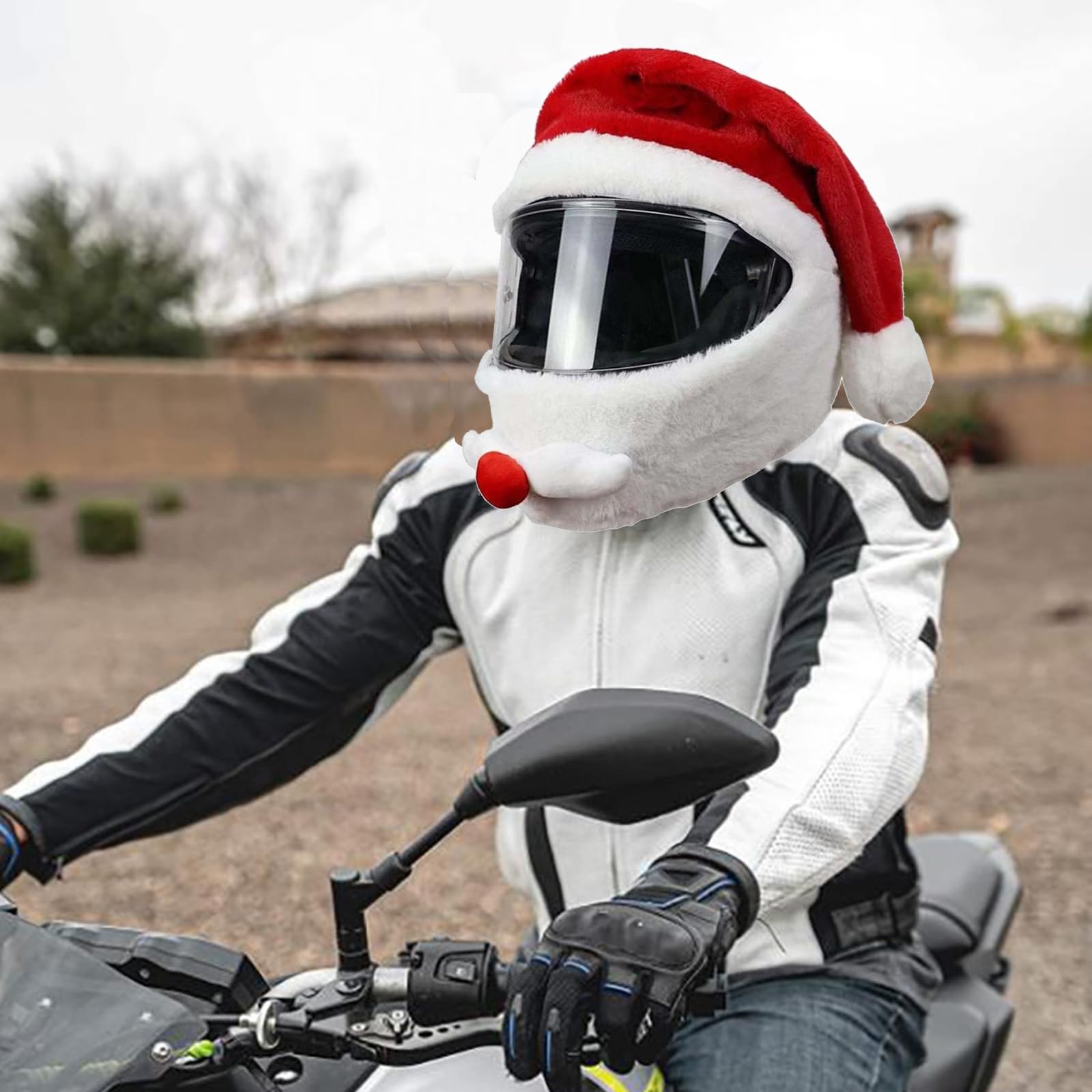 Gorro de Papá Noel para motocicleta con guantes, gorro de Navidad Niktule, funda para casco de moto, divertido regalo de Navidad, gorro de Navidad universal rojo para moto, ciclismo