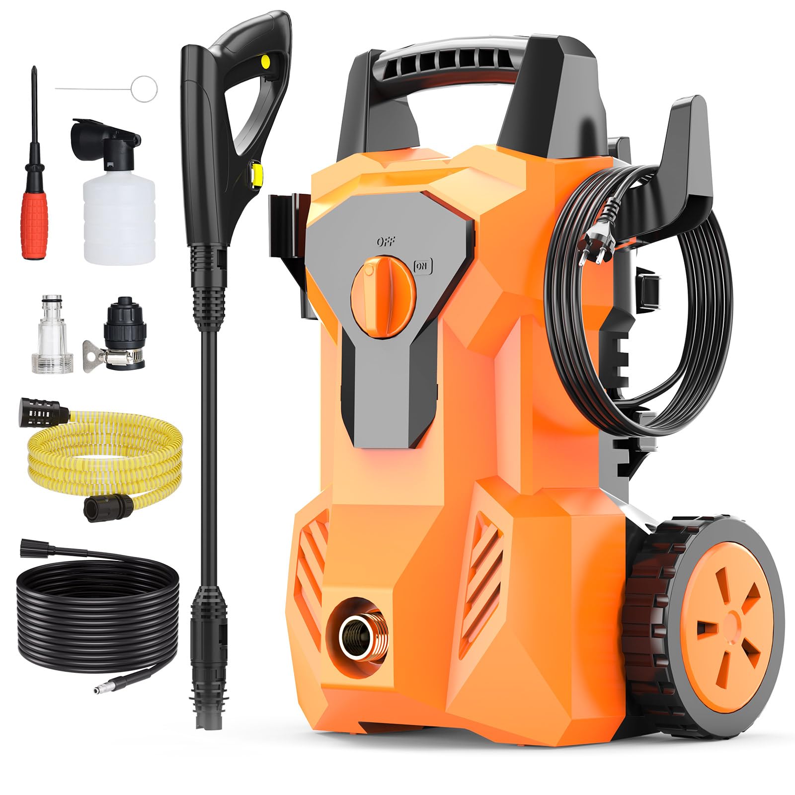 1600W Powerful Pressure Washers, Foam Cannon & 4 Nozzles, 420L/H | Electric Power Washer with Adjustable Nozzle, Outlet Hose and Inlet Hose,138 Bar Jet Washers for Cars, Patios, Fences and Driveway