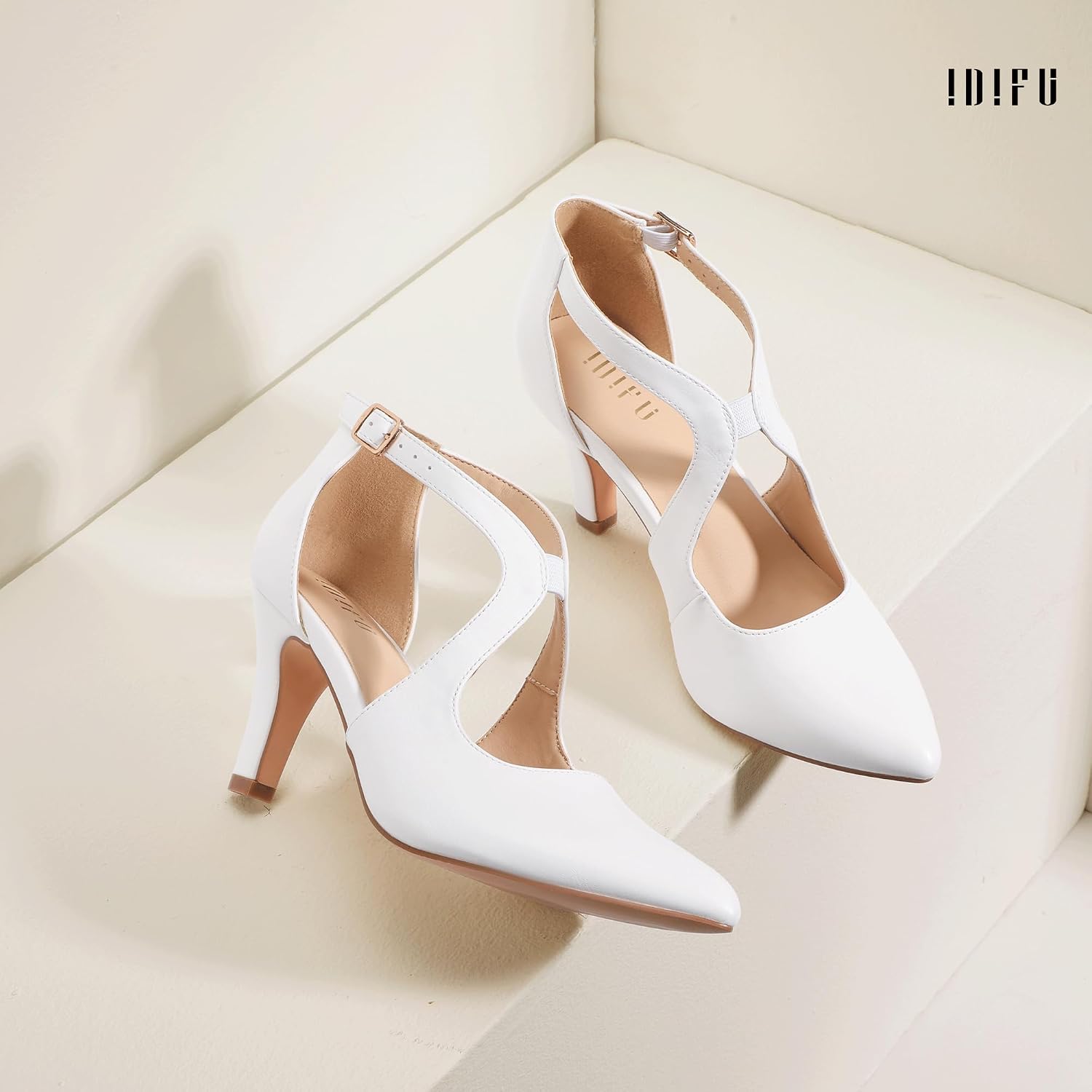 IDIFU IN3 Closed Toe High Heels Dress Shoes for Women Pumps Dressy Cross Strap Pointed Toe Heel Work Office Formal Wedding Prom Party Evening Shoes Comfortable Stiletto Heels