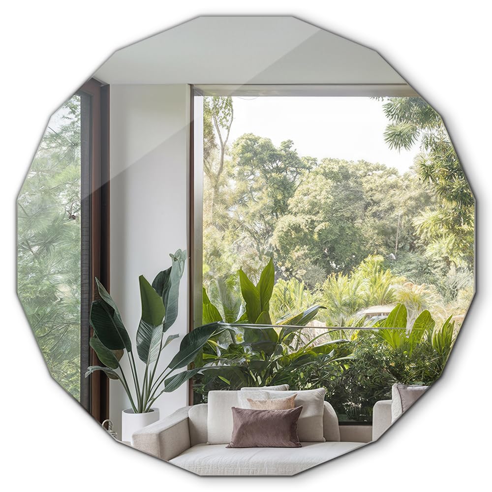 Espejo 80x80 de Borde Biselado Montaje en Pared para Baño Dormitorio, Sala, Pasillo Sin Marco Forma Geométrica Elegante Diseño para la Oficina y el Hogar Moderno Forma Única