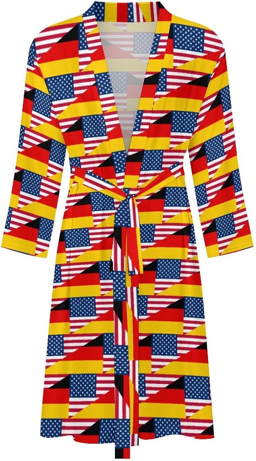 Flag of USA And Germany Mens Robe Long Bathrobe for Women Bath Robes Lightweight Soft Printed Sleepwear