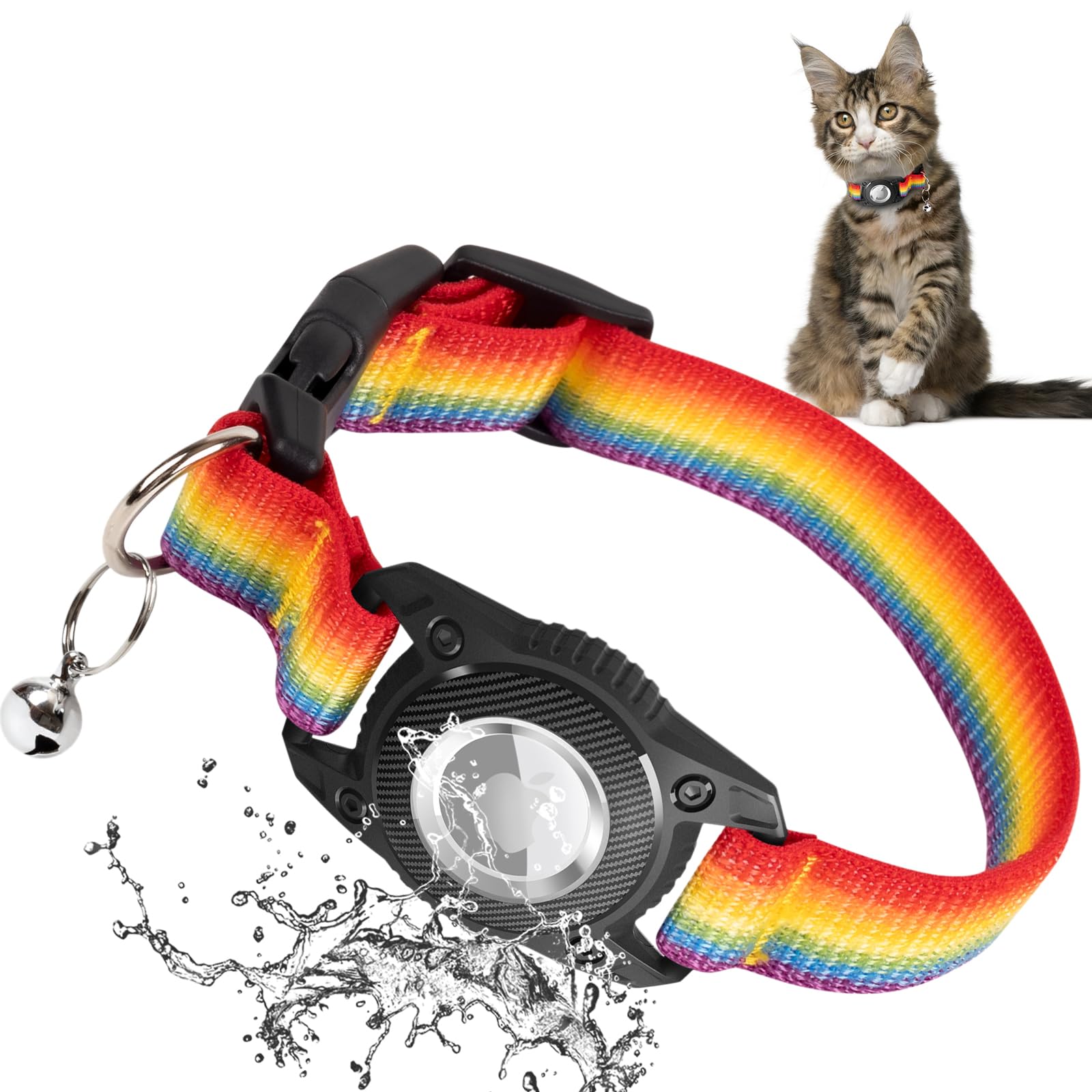 Doboli AirTag Cat Collar,Integrated GPS Cat Collar with Bells and Apple AirTag Holder,Lightweight Tracker Collar for Girl/Boy Cats,Kittens,and Puppies Safety Tracker Collars