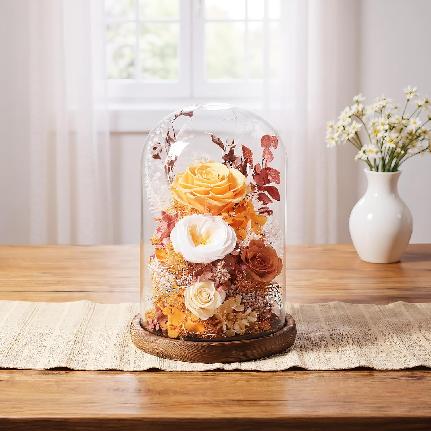 lovenfold Flowers for Delivery Prime Preserved Flowers Rose in Glass Dome,Orange Rose Forever Flowers Birthday Gifts for Women Mom Grandma Friend Thanksgiving Gifts for Her,Home Decor